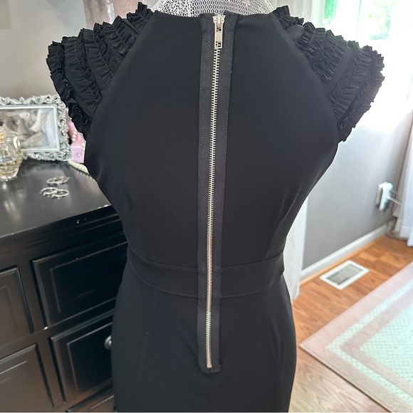 Saint Tropez West Black Ruffle Sleeve Sheath Size 8 Minimalist Quiet Luxury LBD - Picture 7 of 16